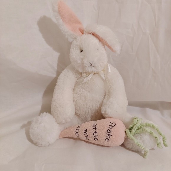Bunnies By The Bay Baby Nibbit White Bunny Rabbit Carrot Rattle Stuffed Animal - Picture 1 of 16